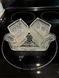Vintage Indiana Tiara Glass, Sandwich Plate With Sugar Dish Creamer Pitcher - Picture 1 of 7