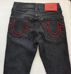 True Religion Manchester United Herren 28x31 schwarz Skinny Jeans Stretch rote Nähte - Bild 1 von 14