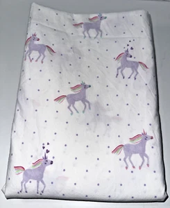 Pottery Barn Kids Purple Rainbow Unicorns White & Purple Dots Twin Flat Sheet - Picture 1 of 7