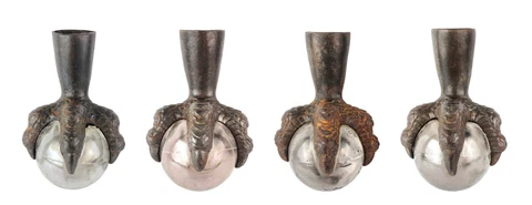 Set 4 6" Metal Glass Antique Ball & Claw Talon Furniture Feet 3" Glass Balls Cover