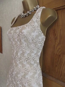 WALLIS ❤️ VINTAGE RRP £50 LOVELY GOLD WHITE LACE BALL DRESS SIZE 12 WEDDING - Picture 1 of 10