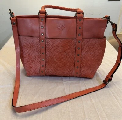 Patricia Nash Woven Leather Studded Tote Bag Purse Style P616323 Burnt Coral - Image 1 of 4