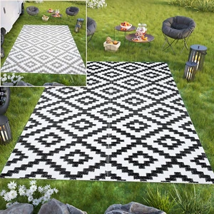 Outdoor Teppich Kunststoffteppich Wetterfest Balkon Terasse Schwarz Grau - Zdjęcie 1 z 23