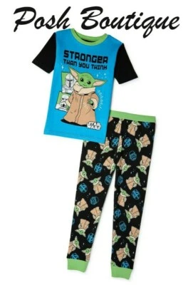 Disney Baby Yoda Pajamas Set Grogu Star Wars Girl Boy Shirt Pant 4 6 8 10 Summer - Image 1 of 4