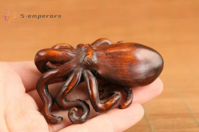 Raro boj chino tallado a mano pulpo estatua coleccionar pieza de mano netsuke Foto 1 de 4
