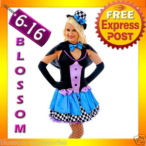 F85 Ladies Mad Hatter Fancy Dress Up Tea Party Alice In Wonderland Hens Costume - Picture 1 of 3