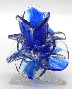 Murano Icet Arte Blue & Clear Flower Pedals Candle Holder Made Venezuela VTG - Picture 1 of 8