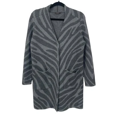 J. McLaughlin Snap Button Up Long Cardigan Sweater Gray Zebra Print Small AS IS - Image 1 of 4