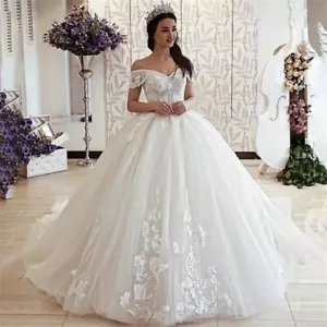 Classic Wedding Dresses A Line Off Shoulder Elegant Sweep Train Bridal Gowns - Picture 1 of 13