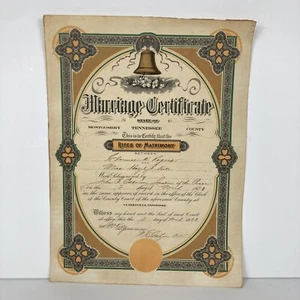 Marriage Certificate License 1920 Montgomery County Clarksville TN Rogers Hill - Picture 1 of 7