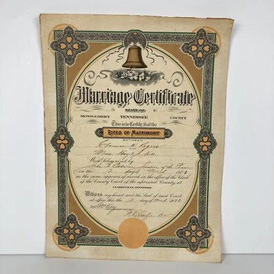Marriage Certificate License 1920 Montgomery County Clarksville TN Rogers Hill - Image 1 of 4