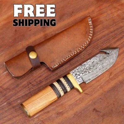 Custom Handmade Forged Damascus Hunting Skinner Steel Knife Camping with Sheath - Image 1 of 4