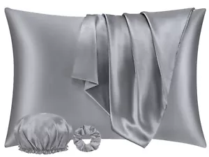 CJ&J-Home Satin Pillowcases Standard Set of 2, Grey Silk Pillowcase for Hair and - Picture 1 of 6