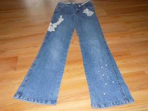 Girl's Size 10 Mary Kate and Ashley Denim Blue Jeans with Ivory Lace Detail GUC - Picture 1 of 7