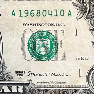 April 10, 1968 (19680410) One Dollar Fancy Serial Number Birthday Note - Image 1 of 3