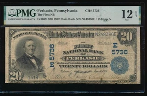 AC 1902 $20 First National Bank of Perkasie, Pennsylvania Ch# 5736 PB PMG 12NET - Picture 1 of 2