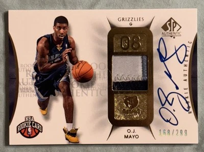 2008-09 SP Authentic O.J. Mayo Rookie Patch Auto 3 Color RPA Autograph RC #/299 - Image 1 of 2
