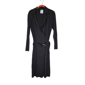 NEW Ann Taylor M P Notched Collar Belted Sweater Dress Black Career Classic - Picture 1 of 5
