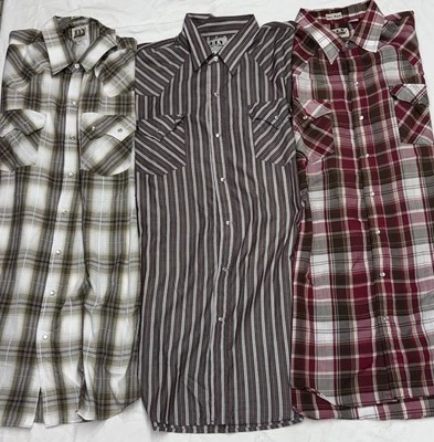 Lot Of 3  Ely Cattleman Snap Button Western Shirt  Big Tall Mens  Plaid  XLT - Image 1 of 4