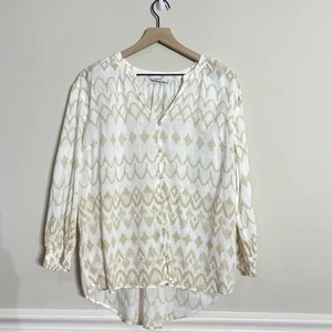 Sonoma Women's XL Boho Tunic Top Off White Aztec Ruffle Long Sleeve Peasant NWT - Picture 1 of 10
