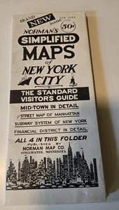 1950s Norman's Simplified Maps of New York City Detailed Historic Manhattan NY - Picture 1 of 5