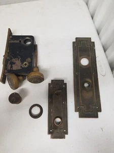 Antiguo juego de cerraduras de puerta griego de bronce Russwin Russell Erwin herrajes Thetis Yale #3 - Imagen 1 de 11