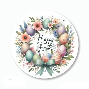 HAPPY EASTER EGGS WREATH SCRAPBOOK STICKERS ENVELOPE SEALS LABELS PARTY FAVORS - Picture 1 of 1