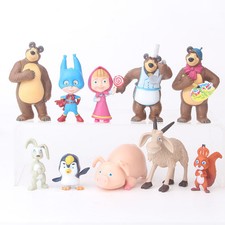 10pcs Masha And The Bear Action Figure Cute Doll Cake Topper Play set Toy Gift