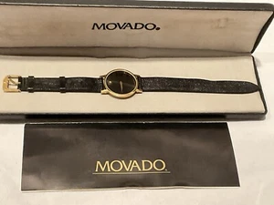 MENS MOVADO VINTAGE CLASSIC MUSEUM WATCH BLACK/GOLD-MODEL 728822-VERY GOOD COND. - Picture 1 of 8