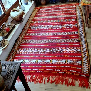 Alfombra marroquí geométrica vintage killim diseño exquisito mediados del siglo XX boho - Imagen 1 de 17