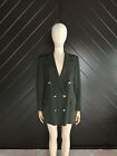 Maxmara Military Green Double Breasted Oversized Blazer W. Gold Logo Buttons