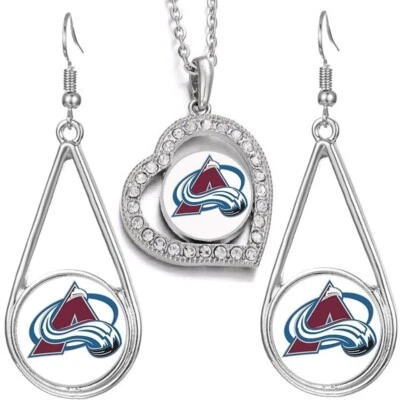 3PcSet Colorado Avalanche Womens Jewelry Crystal Pendant Necklace With Earrings - Image 1 of 4