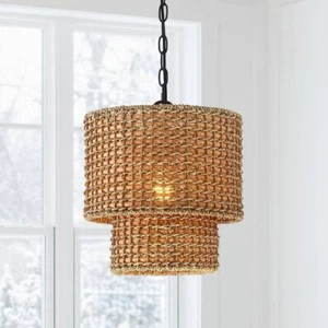 1-Light Bohemian Rattan Wicker Pendant Light - Tan - 12''W Tan 12''W - Picture 1 of 5