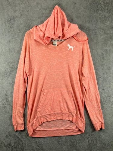 UNDERCOVER Victorias Secret ROSA Felpa con Cappuccio Donna XS Felpa Oversize Arancione Manica Lunga