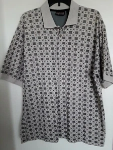 Vintage Jantzen Golf Polo beige grau braun geometrisches Kurzarm Poloshirt Gr. L - Bild 1 von 3