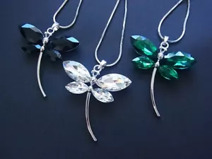 Kette Halskette Lange Kette mit Anhänger Libelle Strass Versch. Farben - Bild 1 von 6