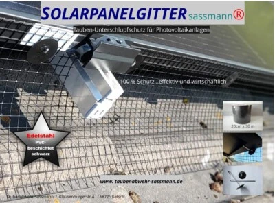 SOLARPANELGITTER Taubenabwehr aus Edelstahl schwarz beschichtet 30 m x 20 cm für PV-Anlagen