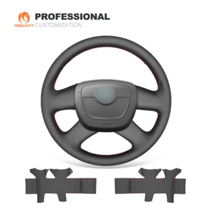 Black DIY Genuine Leather Steering Wheel Cover for Skoda Octavia Superb Fabia a5 - Imagen 1 de 10