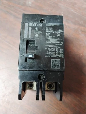 INTERRUPTOR DE CIRCUITO EATON GHB2040 40 AMP 480/277VAC 2 POLOS NUEVO SIN CAJA Foto 1 de 4