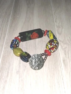 Danforth Peltro Vintage Bracciale di Perline Grosse Donna Lungo 9" HTF - Foto 1 di 9