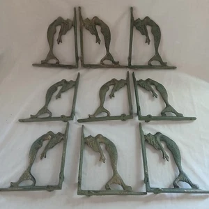 Lote de 9 Soportes De Estante Sirena De Hierro Fundido De Colección Ménsulas Petina De Oro Verde - Imagen 1 de 10