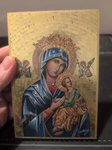 Targa da parete in mosaico lamina d'oro Nostra Signora del Perpetuo Soccorso con preghiera - Foto 1 di 2