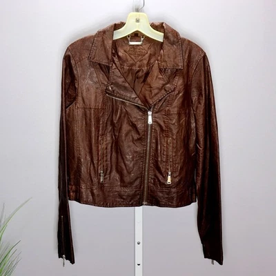 JouJou Brown Faux Leather Moto Jacket Women’s Size L - Image 1 of 4