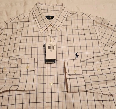 Camisa social Oxford Ralph Lauren média Tattersall clássica listras azuis rosa nova com etiquetas  - Imagem 1 de 4