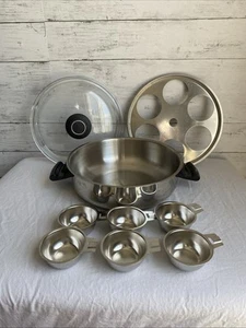 Vtg Stainless 10" Egg Poacher Insert 6 Cups With Glass Lid PYREX - Picture 1 of 10