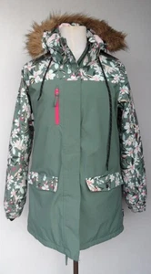 Womens size 12 Chute Snow Jacket Coat Hooded Fur Trim Green & Floral Waterproof - Picture 1 of 11