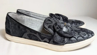 NINE WEST Women's 7 Black Slip On Sneakers Velvet Brocade Shoes Shireene EUC - Image 1 of 4