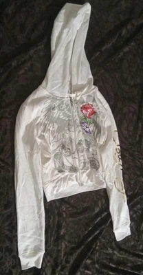 Sudadera con capucha Ed Hardy blanca floral tigre talla mediana Foto 1 de 2