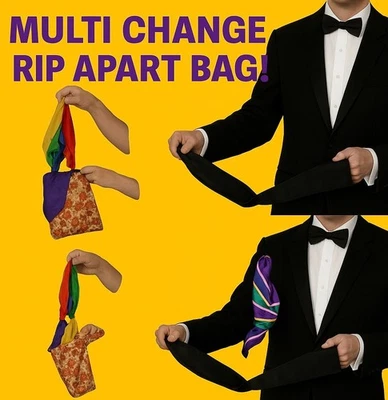 MULTI CHANGE RIP APART BAG Magic Trick Stage Clown Silk Pops Up Vanishing Prop - Image 1 of 4