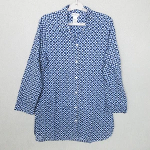 Tommy Bahama Shirt Womens XL Blue White Floral Button Up Long Sleeve Cotton - Picture 1 of 8